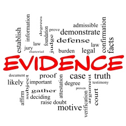 Evidence Word Cloud Concept in red caps